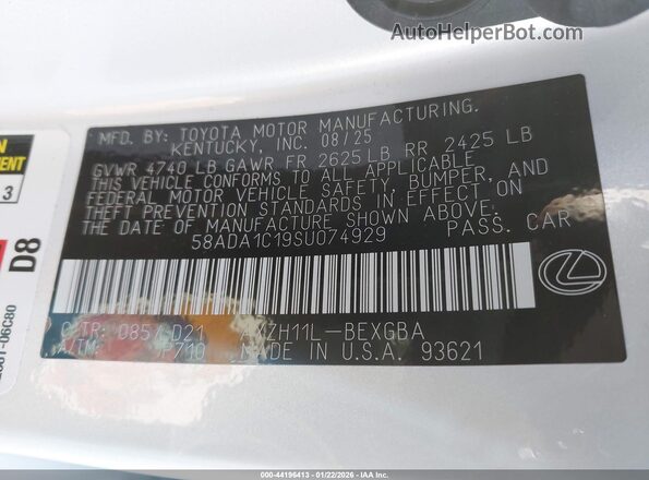 58ADA1C19SU074929 2025 LEXUS ES 300H Белый Вид подкапотного пространства