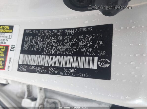 58ADZ1B11PU147647 2023 LEXUS ES 350 Белый Вид подкапотного пространства