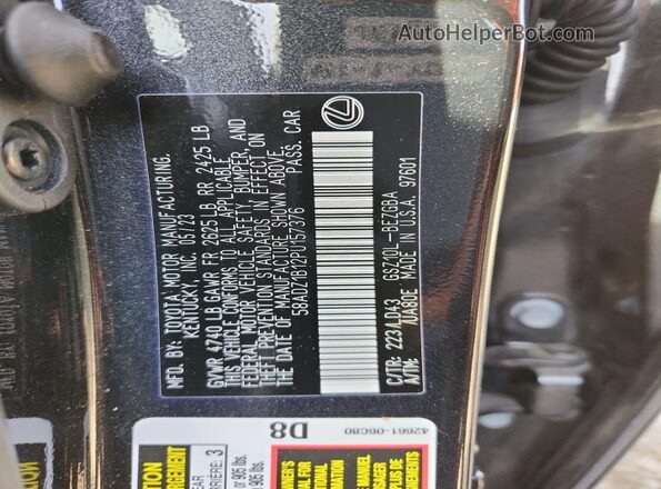 58ADZ1B12PU157376 2023 LEXUS ES Черный Вид наклейки с VIN-кодом