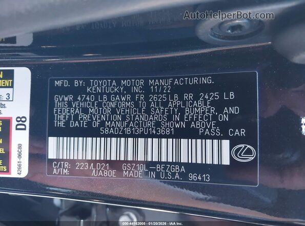 58ADZ1B13PU143681 2023 LEXUS ES 350 Черный Вид подкапотного пространства