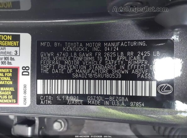 58ADZ1B15RU180539 2024 LEXUS ES 350 Серый Вид подкапотного пространства