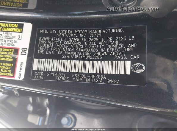 58ADZ1B1XMU103285 2021 LEXUS ES 350 Черный Вид подкапотного пространства