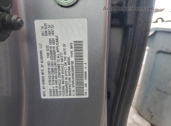 5FNRL6H56LB009700 2020 HONDA ODYSSEY Silver Панорамний вид салону 360°