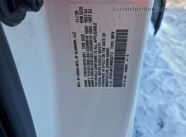 5FNRL6H72MB032717 2021 HONDA ODYSSEY Белый Вид наклейки с VIN-кодом