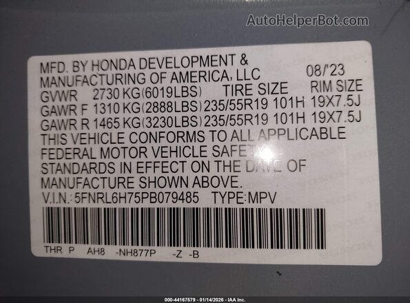 5FNRL6H75PB079485 2023 HONDA ODYSSEY Gray Vista del compartimento del motor