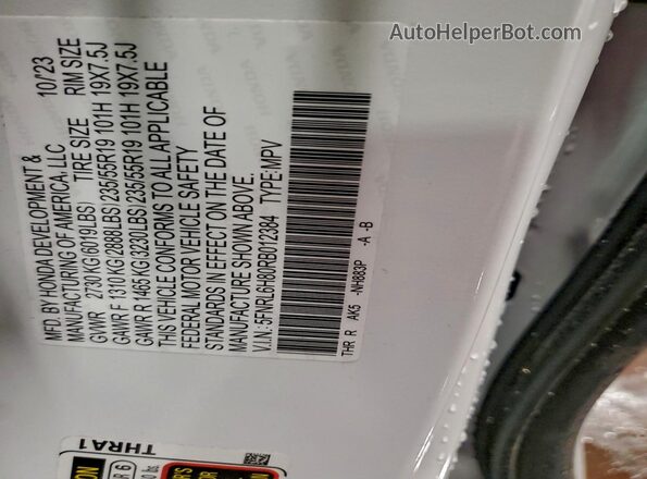 5FNRL6H80RB012384 2024 HONDA ODYSSEY White 360 interior view