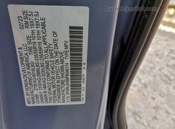 5FNRL6H98PB046174 2023 HONDA ODYSSEY Blue Вид наклейки з VIN-кодом