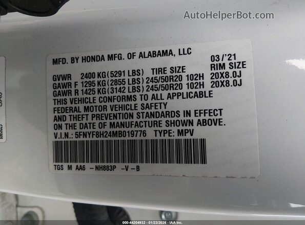 5FNYF8H24MB019776 2021 HONDA PASSPORT White Engine compartment view