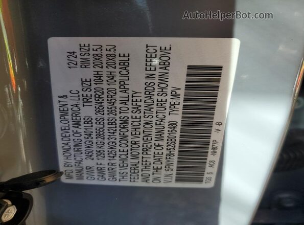 5FNYF8H52SB016480 2025 HONDA PASSPORT Серый Вид наклейки с VIN-кодом