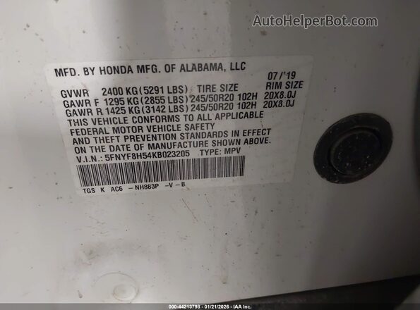 5FNYF8H54KB023205 2019 HONDA PASSPORT Белый Вид подкапотного пространства