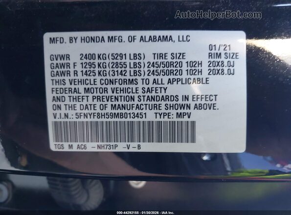 5FNYF8H59MB013451 2021 HONDA PASSPORT Черный Вид подкапотного пространства
