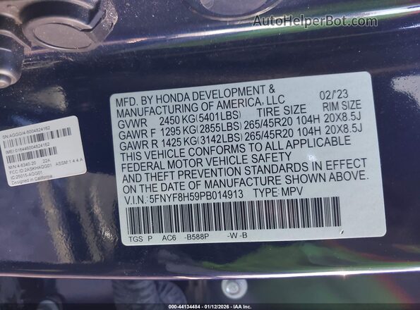 5FNYF8H59PB014913 2023 HONDA PASSPORT Синий Вид подкапотного пространства