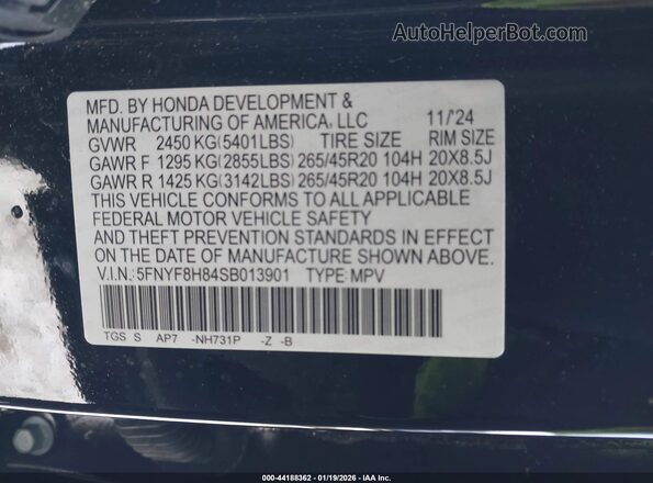 5FNYF8H84SB013901 2025 HONDA PASSPORT Черный Вид подкапотного пространства