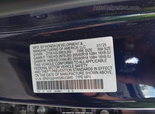 5FNYG2H45SB023845 2025 HONDA PILOT Синий Вид подкапотного пространства