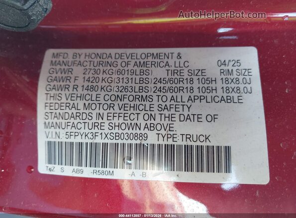 5FPYK3F1XSB030889 2025 HONDA RIDGELINE Бордовый Вид подкапотного пространства