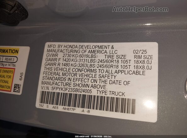 5FPYK3F23SB024005 2025 HONDA RIDGELINE Light Blue Вид подкапотного пространства