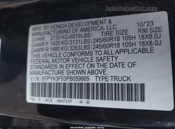 5FPYK3F53PB059905 2023 HONDA RIDGELINE Черный Вид подкапотного пространства