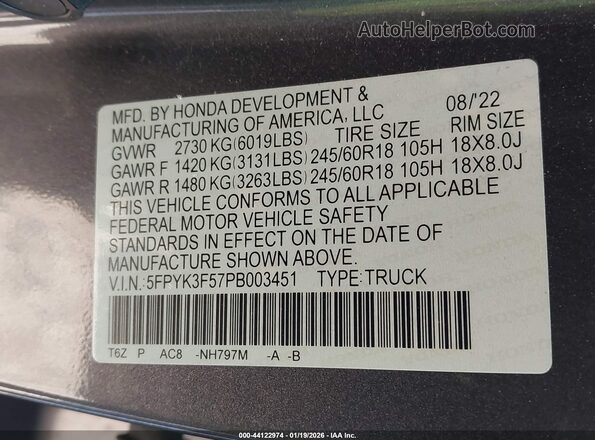 5FPYK3F57PB003451 2023 HONDA RIDGELINE Синий Вид подкапотного пространства