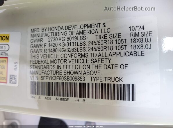 5FPYK3F60SB009853 2025 HONDA RIDGELINE Белый Вид подкапотного пространства