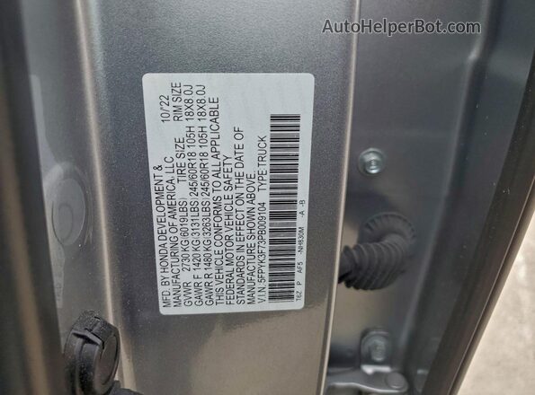5FPYK3F73PB009104 2023 HONDA RIDGELINE Серый Вид наклейки с VIN-кодом