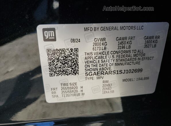 5GAERARS1SJ102699 2025 BUICK ENCLAVE Black Вид наклейки з VIN-кодом