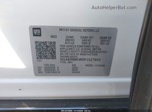 5GAERBKW0PJ127653 2023 BUICK ENCLAVE White Вид підкапотного простору