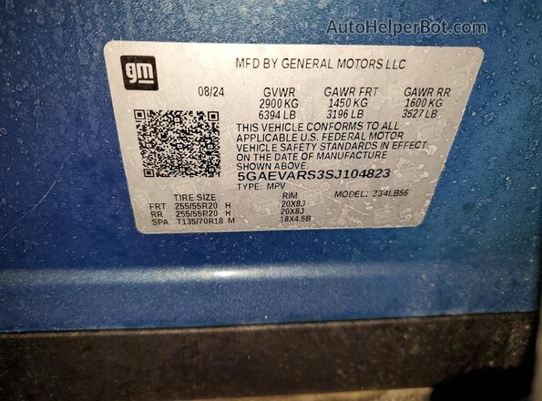 5GAEVARS3SJ104823 2025 BUICK ENCLAVE Синий Вид наклейки с VIN-кодом