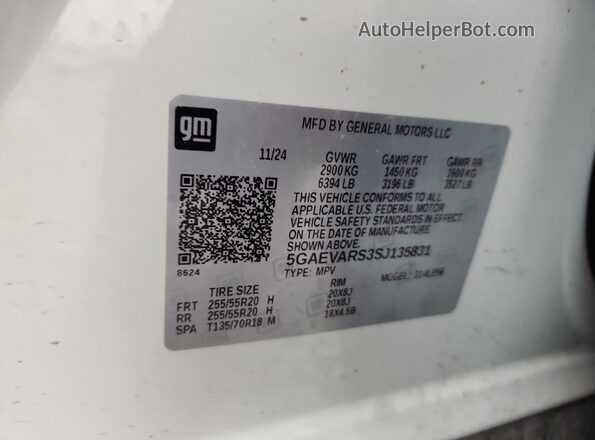 5GAEVARS3SJ135831 2025 BUICK ENCLAVE White VIN sticker view