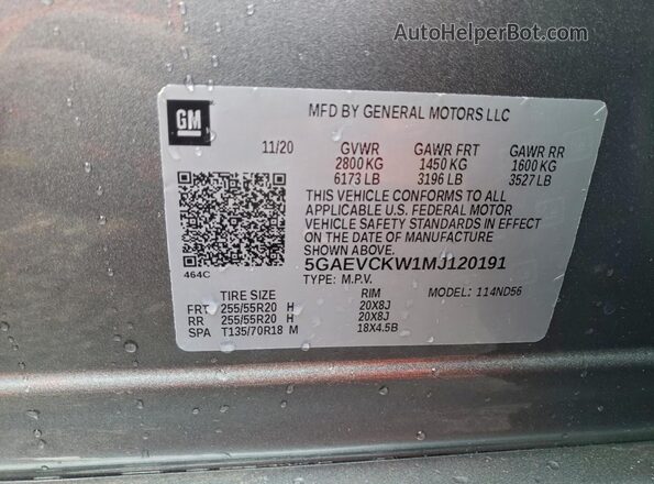 5GAEVCKW1MJ120191 2021 BUICK ENCLAVE Silver 360 interior view