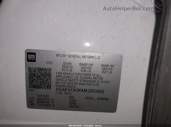 5GAEVCKWXMJ253502 2021 BUICK ENCLAVE White Вид підкапотного простору