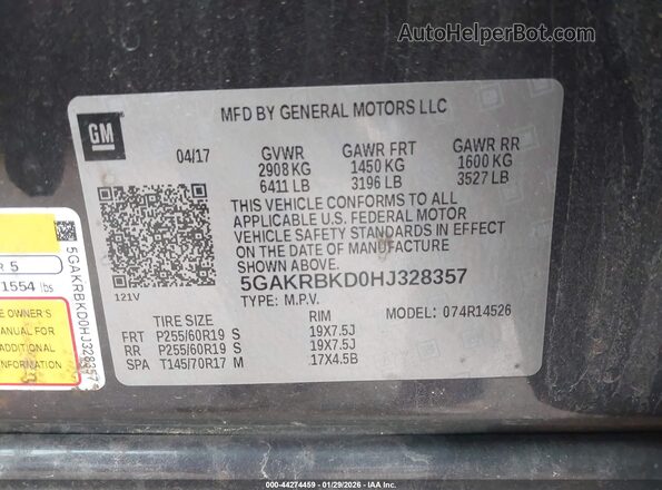 5GAKRBKD0HJ328357 2017 BUICK ENCLAVE Black Widok komory silnika