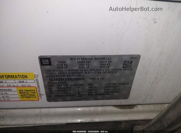 5GAKVBKDXHJ308015 2017 BUICK ENCLAVE Белый Вид подкапотного пространства