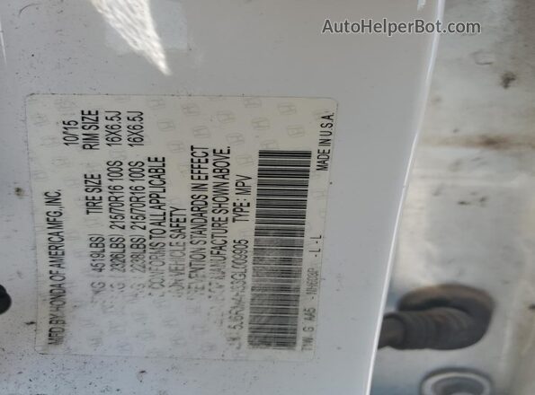 5J6RM4H36GL009905 2016 HONDA CRV Белый Вид наклейки с VIN-кодом