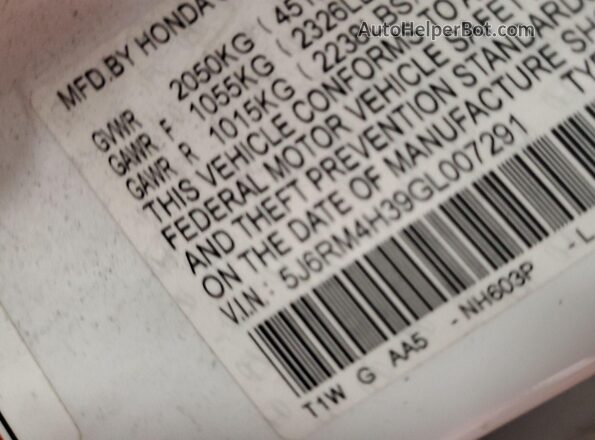 5J6RM4H39GL007291 2016 HONDA CR-V  Trasero izquierdo