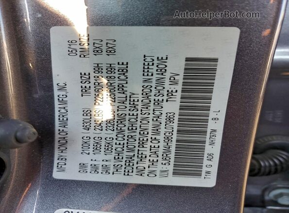 5J6RM4H98GL079863 2016 HONDA CRV Угольный Вид наклейки с VIN-кодом