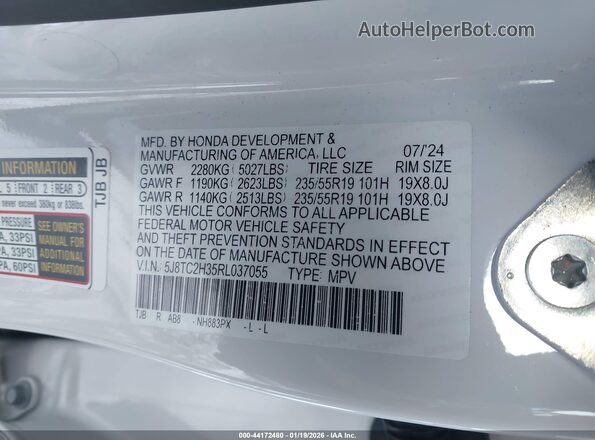 5J8TC2H35RL037055 2024 ACURA RDX White Vista del compartimento del motor