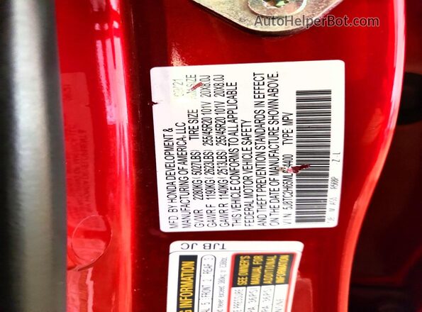 5J8TC2H65ML044400 2021 ACURA RDX Красный Вид наклейки с VIN-кодом