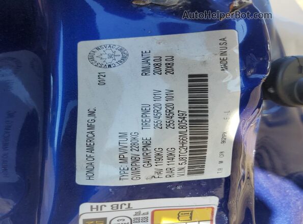 5J8TC2H66ML805497 2021 ACURA RDX Синий Вид наклейки с VIN-кодом