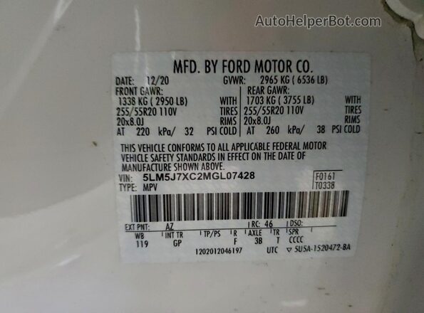 5LM5J7XC2MGL07428 2021 LINCOLN AVIATOR White Vista del compartimento del motor