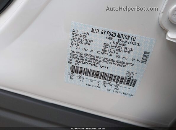 5LM5J7XC6SGL12371 2025 LINCOLN AVIATOR Белый Вид подкапотного пространства