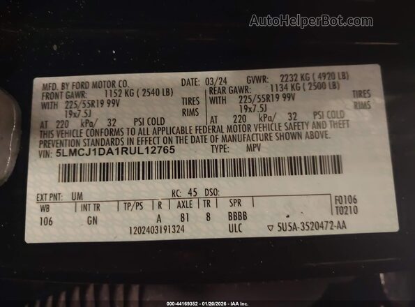 5LMCJ1DA1RUL12765 2024 LINCOLN CORSAIR Black Widok komory silnika