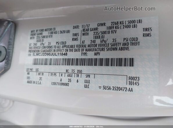 5LMCJ2D90JUL11848 2018 LINCOLN MKC White Widok komory silnika
