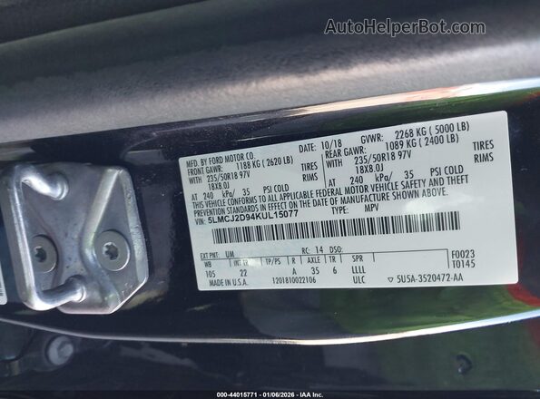 5LMCJ2D94KUL15077 2019 LINCOLN MKC Черный Вид подкапотного пространства