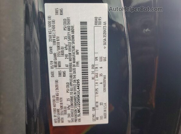 5LMCJ2D95KUL44295 2019 LINCOLN MKC Черный Вид наклейки с VIN-кодом