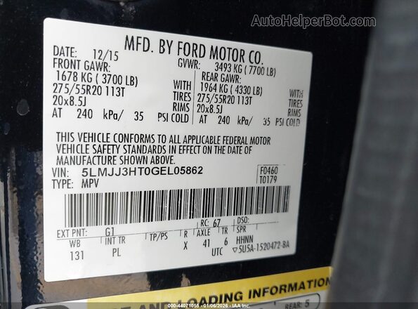 5LMJJ3HT0GEL05862 2016 LINCOLN NAVIGATOR L Черный Вид подкапотного пространства