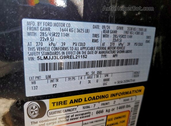 5LMJJ3LG9REL21152 2024 LINCOLN NAVIGATOR Черный Вид наклейки с VIN-кодом