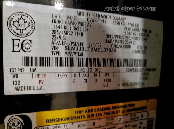 5LMJJ3LT2MEL07955 2021 LINCOLN NAVIGATOR Black VIN կոդի պիտակի տեսք