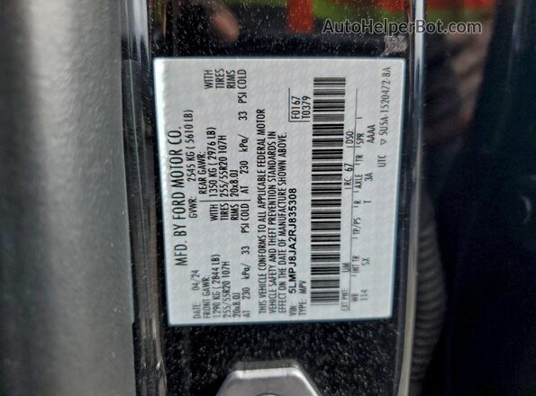 5LMPJ8JA2RJ835308 2024 LINCOLN NAUTILUS Black VIN კოდის სტიკერის ხედი