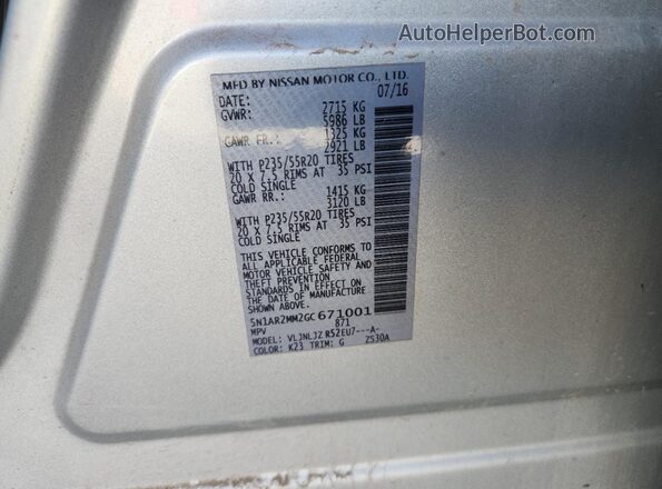 5N1AR2MM2GC671001 2016 NISSAN PATHFINDER Серебряный Вид подкапотного пространства