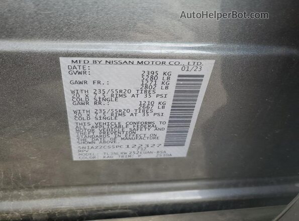 5N1AZ2CS5PC122327 2023 NISSAN MURANO Gray სალონის 360-გრადუსიანი ხედი